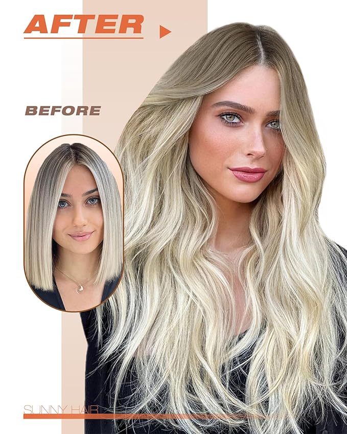 Sunny Hair Tape in Hair Extensions Real Human Hair Invisible Remy Hair Extensions Tape ins for Women Light Brown Root to Platinum Blonde Balayage 12 inch 20Pcs
