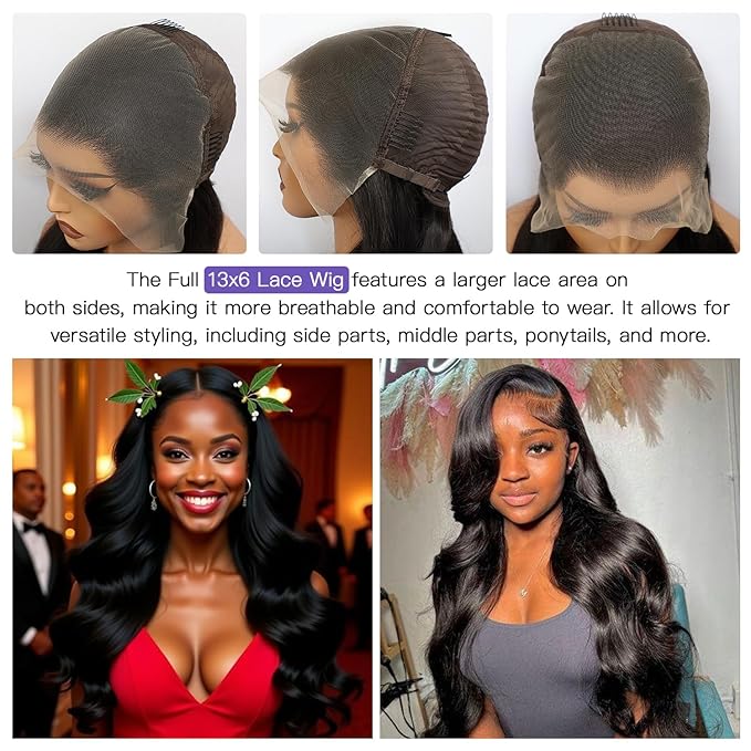Lemoda Full 13x6 Body Wave Lace Frontal Virgin Human Hair Wigs 210% 34Inch 13x6 HD Transparent Lace Front Wigs 15A Brazilian Pre Plucked Thin Knots