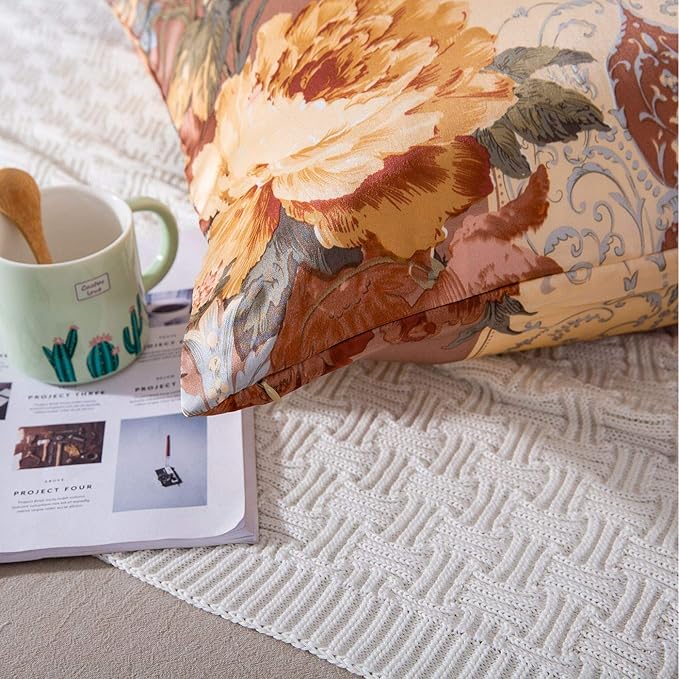 100% Mulberry Silk Pillowcase for Hair and Skin Health with Hidden Zipper Floral Print Both Sides Silk SLPBABY (Standard, Pattern18)
