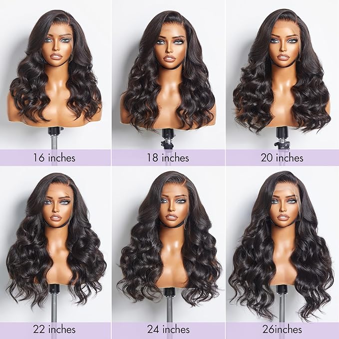 LUVME HAIR 24'' Loose Body Wave 360 Lace Frontal Wigs Human Hair Lace Glueless Human Hair Wig Pre Plucked Long Black Body Wave Wig