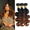 T1B/2/30 Chestnut Brown Ombre Human Hair Bundles Body Wave 100% Real Virgin Human Hair Bundles Dark Roots Bundle 3 Tone Ombre Medium Auburn Colored Sew in Quick Weaves 16 18 20 Inch
