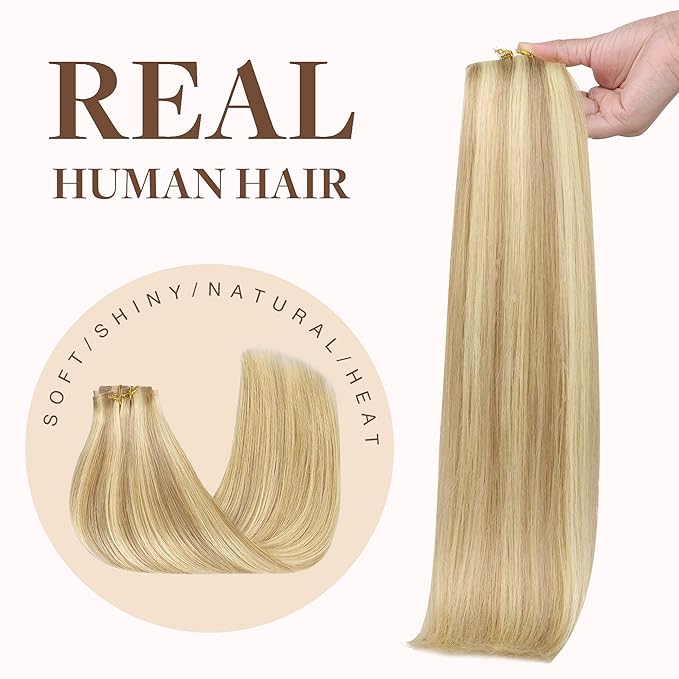 GOO GOO Clip in Hair Extensions Real Human Hair, Remy Human Hair Extensions Clip ins for Women, Natural Human Hair, 24inch 160g 7Pcs, 18D/22F Dirty Blonde Highlights