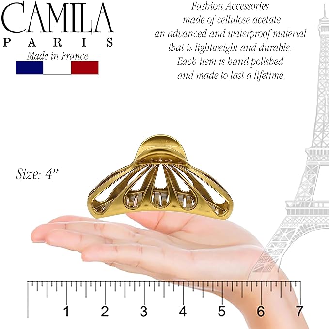 Camila Paris CP3055 French Hair Clip for Women Thick Hair for Long Curly Wavy Hair, Gold, Girls Hair Claw Clips Fashion Styling Hair Accessories for Women, Strong Hold No Slip Grip, Made in France