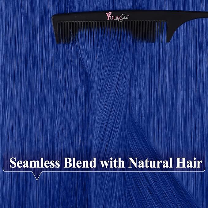 YoungSee Tape in Hair Extensions Real Human Hair Blue Invisible Tape in Human Hair Extensions Blue 14 Inch Seamless Tapes Hair-Extensions Colored 10pcs 25g Prom Night Hair Extension
