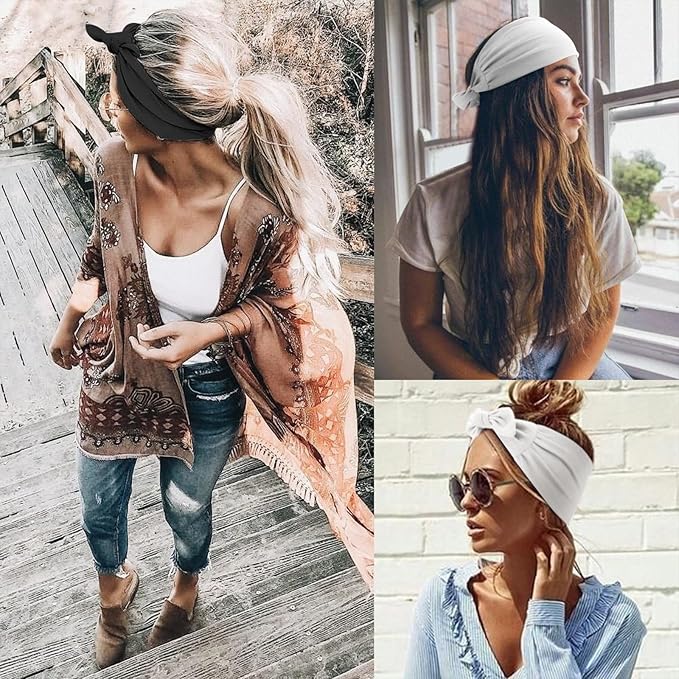 DRESHOW 6 PCS Adjustable Headbands for Women Knotted Headbands Elastic Non-Slip Fashion Hair Bands for Workout Sports Running Yoga