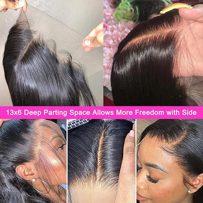 Lemoda 13x6 Full Lace Frontal Wig 180% Density Straight Lace Front Wigs Human Hair HD Transparent Lace Glueless Wig Pre Plucked 15A Brazilian Virgin Human Hair Wigs for Women 34 Inch