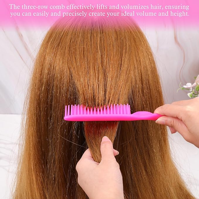 3 Row Hair Comb for Natural Detangling, 4PCS Rat Tail Styling Comb Set Nylon Bristle Unbraider Teasing Combs for Defining Curls and Sectioning Hair