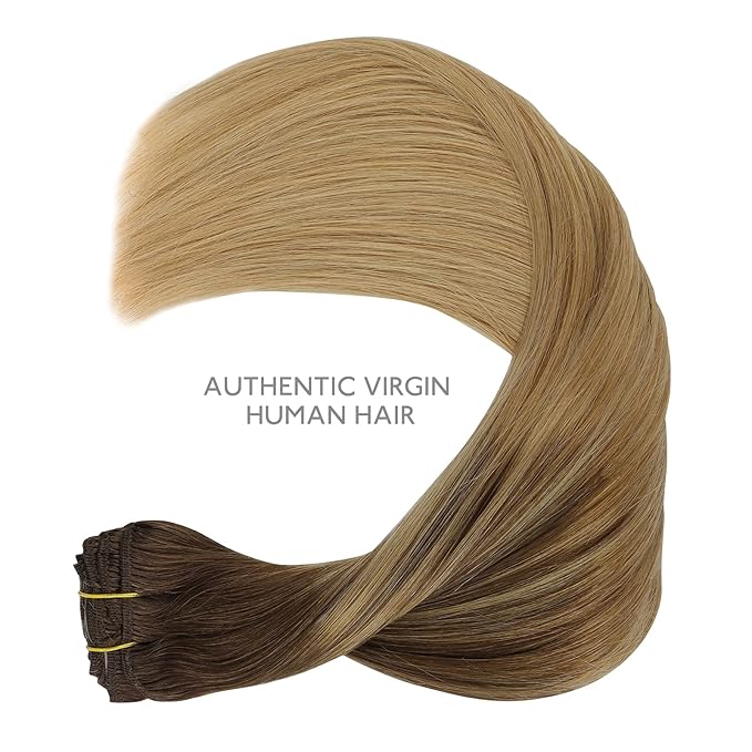 WENNALIFE Clip in Hair Extensions Real Human Hair, 20 Inch 120g 7pcs Balayage Chocolate Brown to Dirty Blonde Hair Extensions Clip In Human Hair Remy Clip in Hair Extensions Natural Human Hair