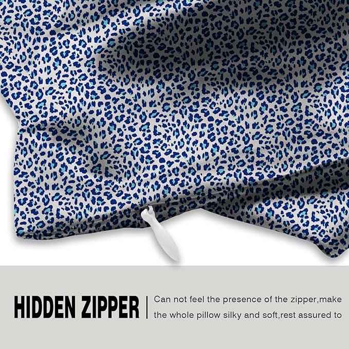 Mulberry Silk Pillowcase for Hair and Skin King Size Leopard Print Silk Pillow Cases with Zipper Soft Breathable Smooth Cooling Silk Pillow Covers for Sleeping (Blue Leopard,20"X 36",1Pcs)