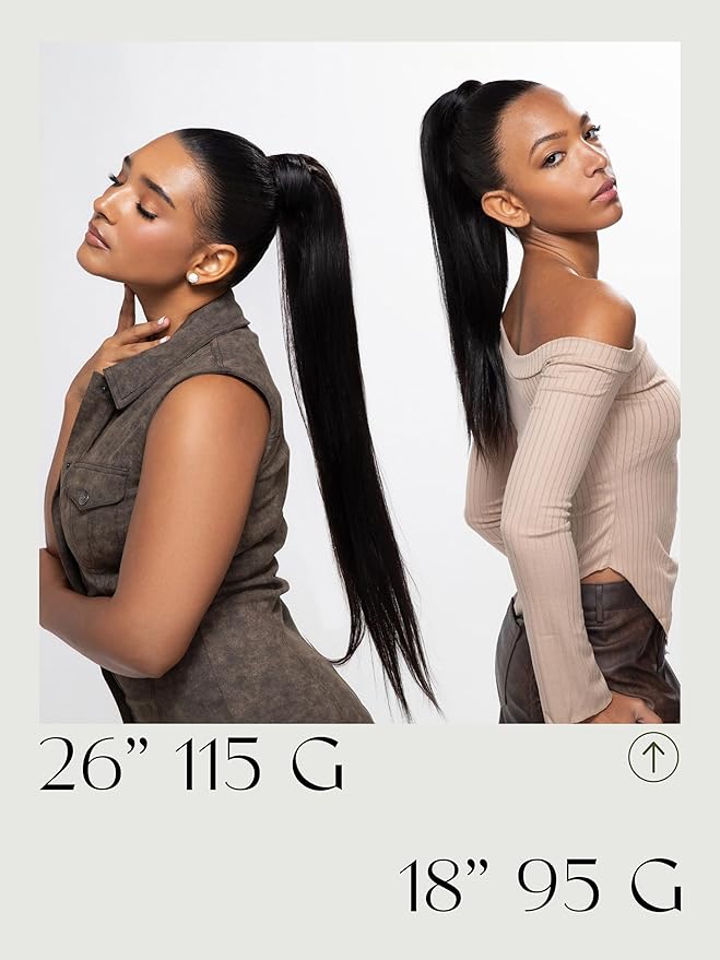 Frodio Clip in Ponytail Extension Human Hair for women Straight 18 Inches Long Straight Hair drawstring Ponytail Natural Color
