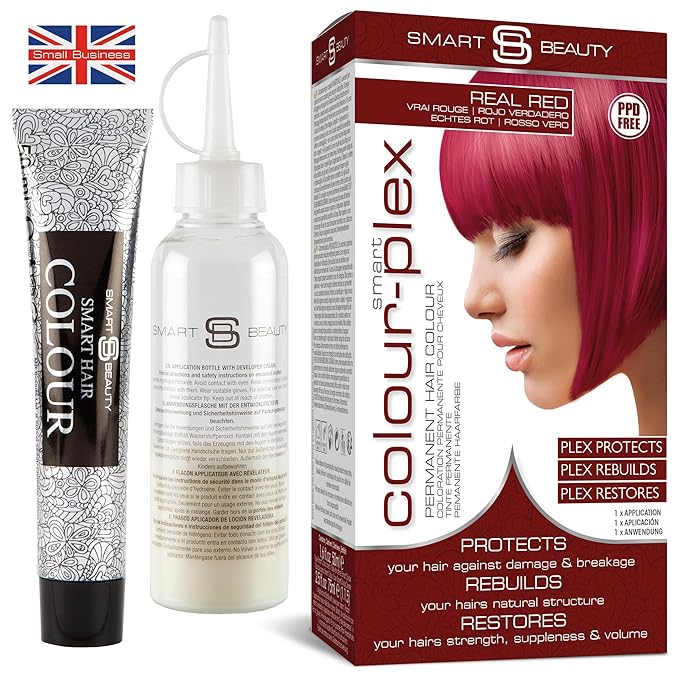 Smart Beauty Dark Red Hair Dye Permanent with Plex Anti-Breakage Technology, Real Red, 5.07 Fl Oz, PPD Free, Vegan, Cruelty Free, Suitable for light to mid-brown hair