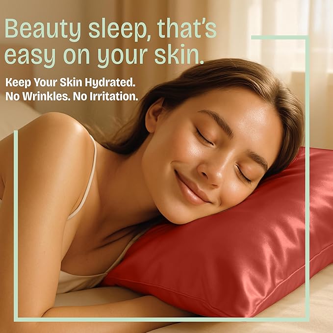 BLISSFORD Satin Pillowcase with Zipper, for Hair and Skin Care, Feels Soft and Cool Like a Silk Pillowcase, Satin Pillow Cases 2 Pack, Slik Pillow Cover, Rust - Standard Size, Set of 2