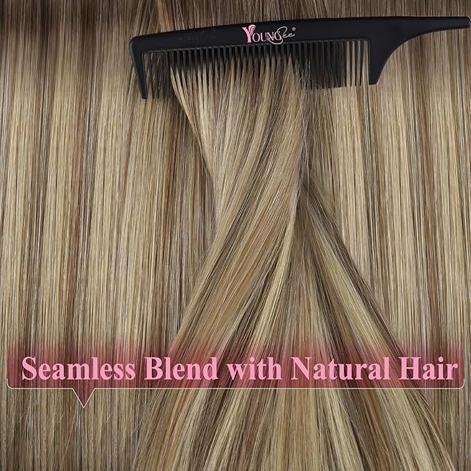 YoungSee Human Hair Tape in Extensions Balayage Tape in Hair Extensions Real Human Hair Light Brown Ombre Blonde Tapes ins Human Hair Extension 12In 20pcs 30g Adhesive Hair Extension for Short Hair