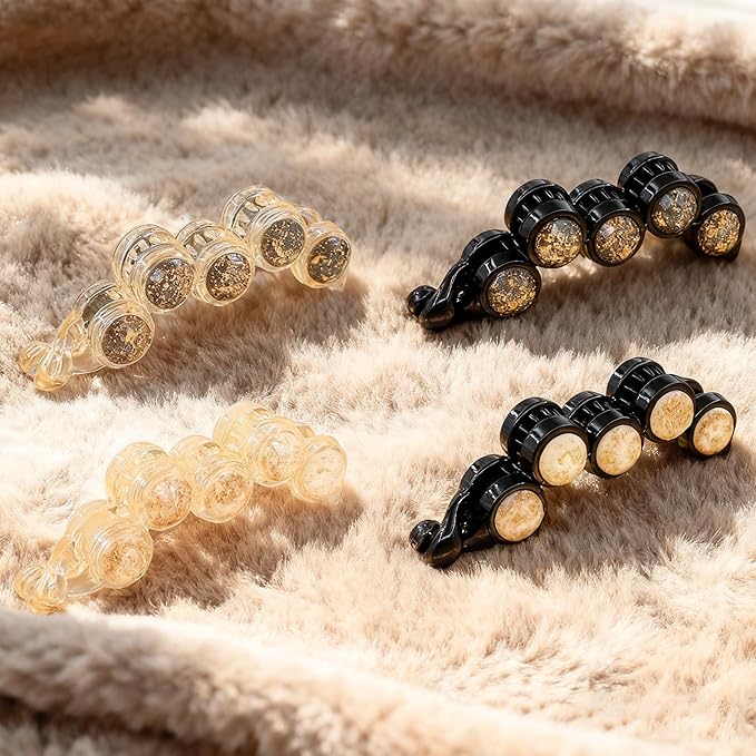 Rhinestone Banana Hair Clips for Women - 4Pcs Sparkly Crystal Ponytail Holders for Medium Hair, Non-Slip Hair Accessories for Half-Up Styling, Dressy for Daily & Party (NOT for Thick Hair)