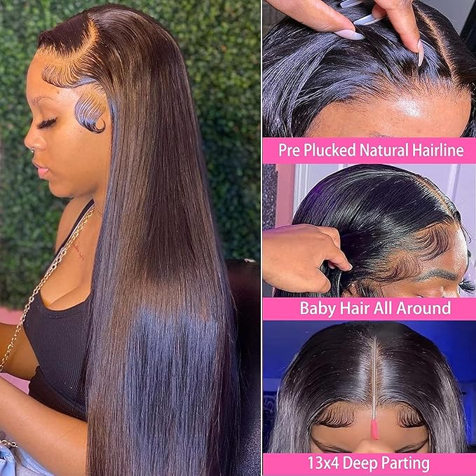 Lemoda 13x6 Straight Lace Front Wigs Human Hair 180% Density 13x6 HD Transparent Lace Front Wig Pre Plucked 15A Brazilian Virgin Glueless Human Hair Wigs for Women 26 Inch