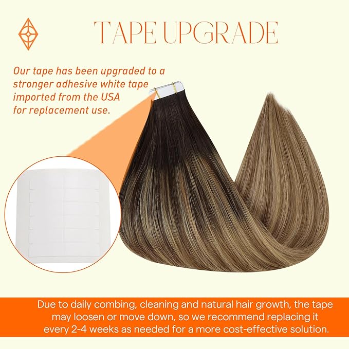 Full Shine Balayage Tape in Hair Extensions Human Hair Color 2 Brown Fading To 8 Ash Brown and 27 Blonde Invisible Double Sided Tape in Human Hair Extensions 14 Inch Soft Hair Extensions 50G 20 Pcs