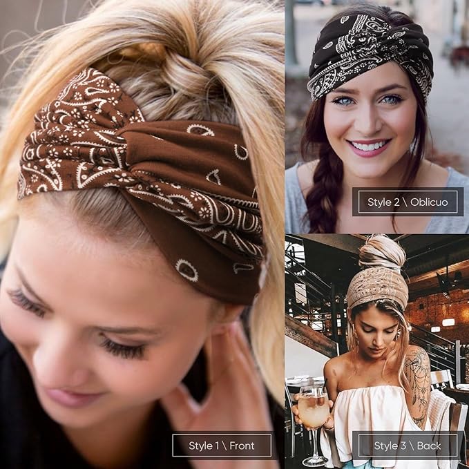 DRESHOW 4 Pack Turban Headbands for Women Wide Vintage Head Wraps Knotted Cute Hair Band Accessories