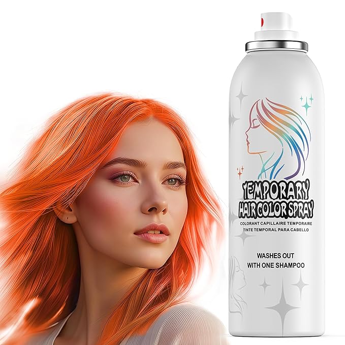 Temporary Hair Color Spray | 150ml Instant Hair Spray for Adults & Kids | Washable & Non-Sticky, Gentle Formula, Orange | Halloween, Cosplay, Costume Party, Festivals