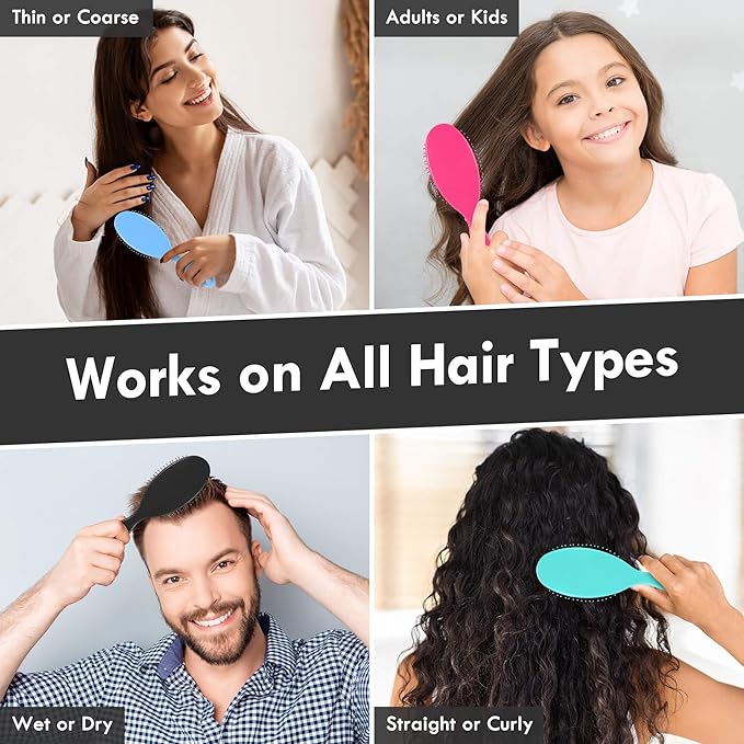 Air Cushion Detangling Hair Brush - 2 Pack Detangler Hairbrush with Ultra Soft Bristles for Effortless Tangle Removal -For Wet Dry Damaged Curly Hair for Women Men Boys Girls Kid - Black & Dark Purple