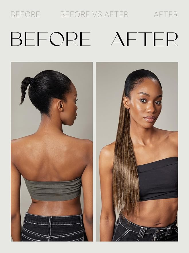 Frodio Clip in Ponytail Extension Human Hair for women Straight 26 Inches Long Straight Hair drawstring Ponytail Ash Blonde