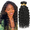 26 28 30 Inch Color 1B Bundles Human Hair Natural Black Water Wave Bundles Niegmeag Peruvian Virgin Remy Hair Extensions Double Weft Hair Weave 300g