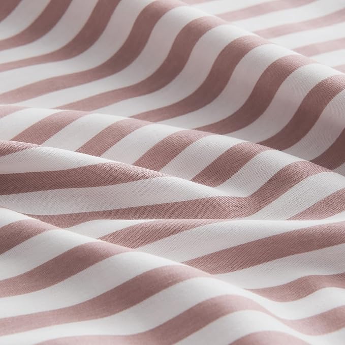 JELLYMONI 100% Natural Cotton Striped King Pillowcases Set, 2 Pack White and Pink Stripes Pattern Printed Pillow Covers with Envelope Closure(Pillows are not Included)