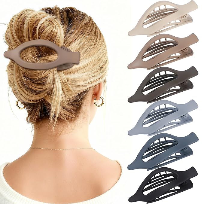 Flat Hair Clips for Women - 6 PCS French Flat Claw Clips Medium Hair Clips for Girls Large Hair Claw Clips for Thick or Thin Hair Strong Hold No Slip Hair Accessories for women (Brown Grey)