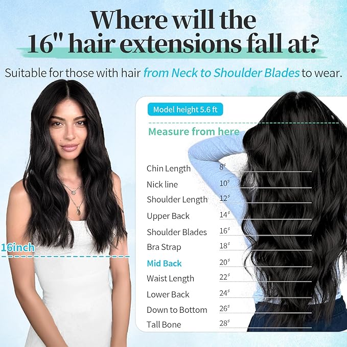 KooKaStyle Clip in Synthetic Hair Extensions Long Wavy 4PCS Thick Hairpieces Brunette Brown Fiber Double Weft Natural Hair Extensions 16 Inch for Women