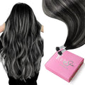 YoungSee Nano Ring Hair Extensions Black Ombre Nano Hair Extensions Ombre Black to Silver for Prom 50s 50g 18in