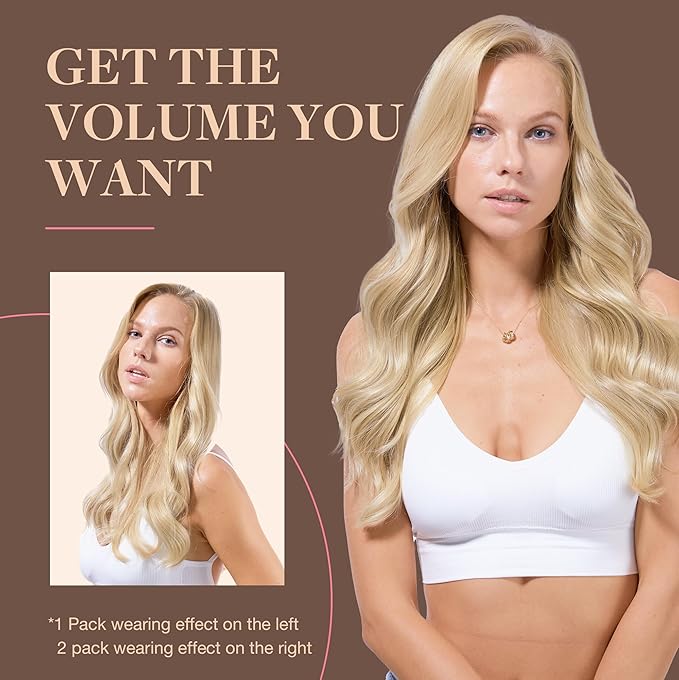 GOO GOO Clip in Hair Extensions Real Human Hair, Remy Human Hair Extensions Clip ins for Women, Natural Human Hair, 16inch 120g 7Pcs, 16/22 Light Blonde Highlighted Golden Blonde