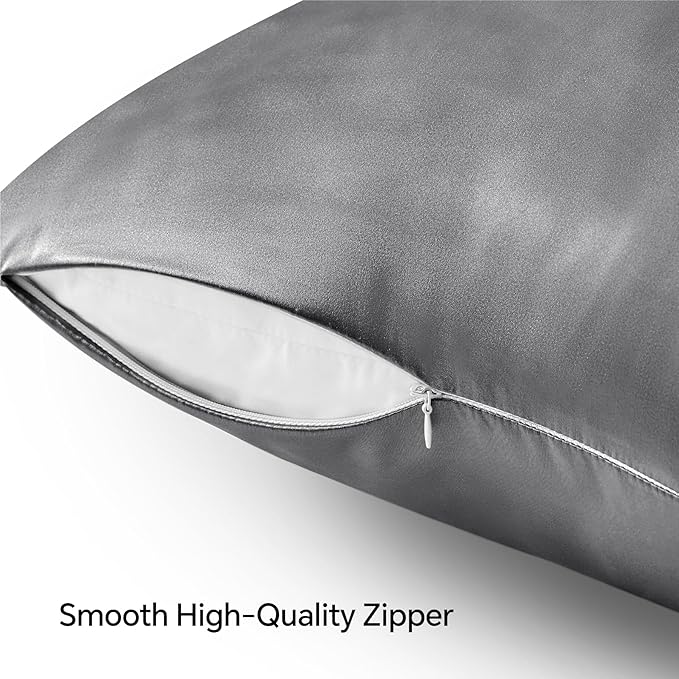 BEDELITE Satin Pillowcase with Zipper, Dark Grey Pillow Cases Queen Size Set of 2, Super Soft and Cooling Similar to Silk Pillow Cases, Gift for Women Men(20x30 Inches)