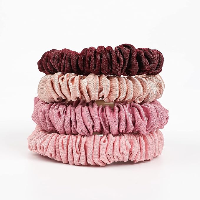 Hair Ties Satin Scrunchies - Small Mini Scrunchy for Women Thick Hair Accessories Cute Soft No Slip Hair Elastics Ponytail Holder for Curly Hair No Damage Hairties Gift for Girls