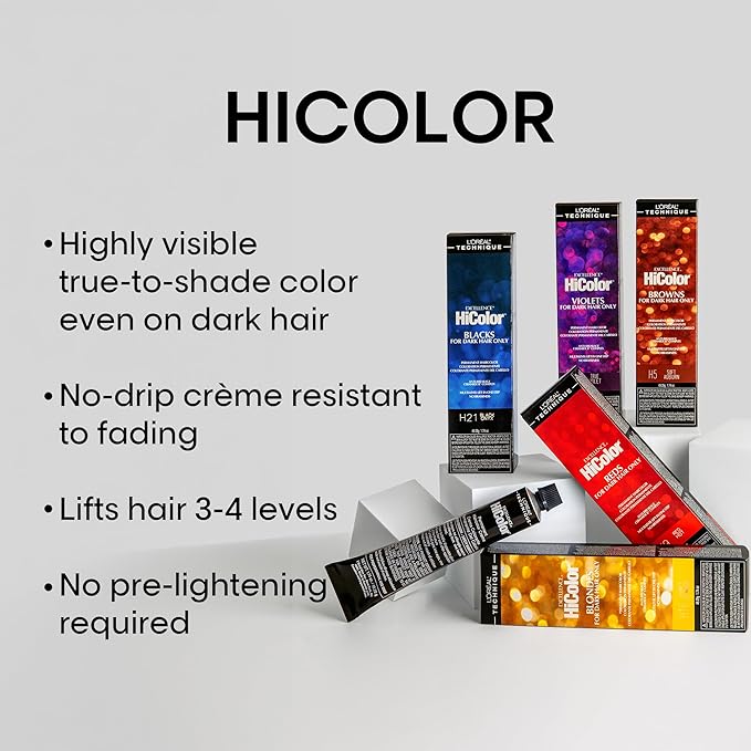 L'OREAL TECHNIQUE HiColor Browns & Blondes Permanent Hair Color - Lifts Dark Hair in One Step Leaving No Brassiness, Rich and Smooth Creme Formula, Intense & Long-Lasting, H1 Coolest Brown