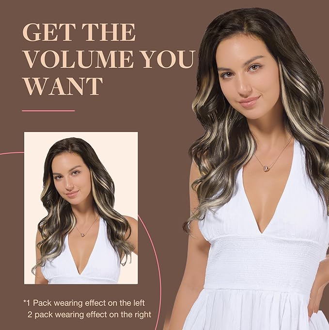 GOO GOO Clip in Hair Extensions Real Human Hair, Remy Human Hair Extensions Clip ins for Women, Natural Human Hair, 16inch 150g 9Pcs, 4/18 Balayage Chocolate Brown Highlighted Dirty Blonde