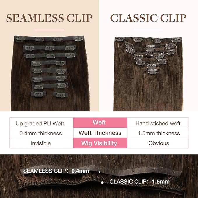 GOO GOO Clip in Hair Extensions Real Human Hair, Remy Human Hair Extensions Clip ins for Women, Natural Human Hair, 16inch 160g 9Pcs, #4A Chocolate Brown