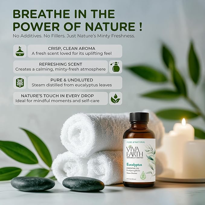 Eucalyptus Essential Oil – Pure and Natural Eucalyptus Aroma for Diffusers, Aromatherapy, Hair and Scalp Care, Skin Care, Massage Oils, Soap and Candle Making – with Dropper, 4 oz