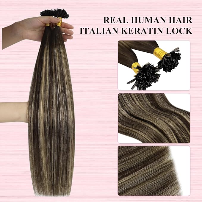 YoungSee U Tip Hair Extensions Human Hair Dark Brown Ombre Ash Blonde Utip Hair Extensions Real Human Hair Balayage 20In 1g/s 50g