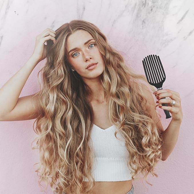 Premium Tangle Buster Brush – Soft Nylon Travel-Friendly Bristles – Long Durable Rubber Handle – Ideal for Wet and Dry Hair & Easy Grooming, Cashmere Color