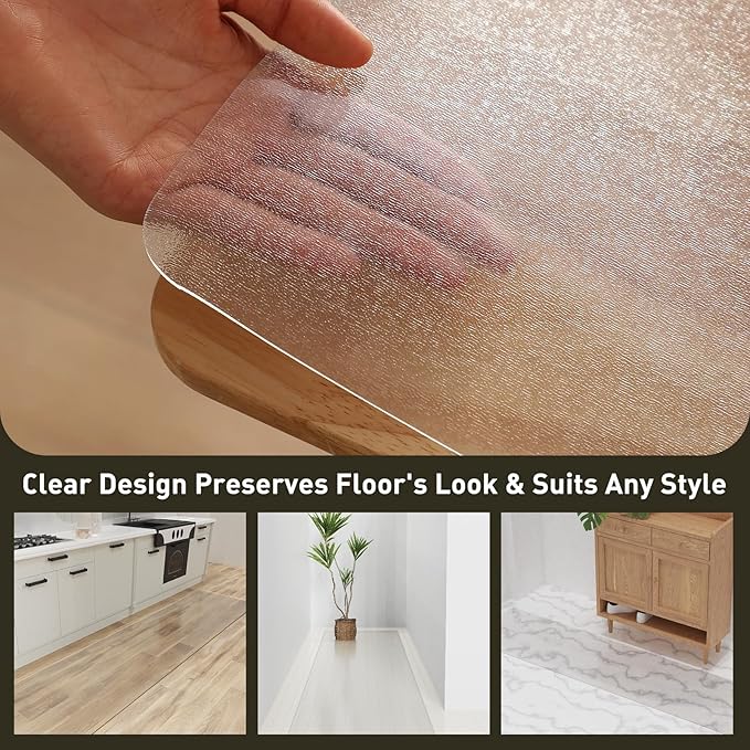 2'x10' Vinyl Runner Rug for Hallway, Clear Waterproof Kitchen Mat for Floor, Non-Slip Plastic Floor Mat for Entryway, Easy Clean Durable Area Mat for Bedroom, Laundry Room