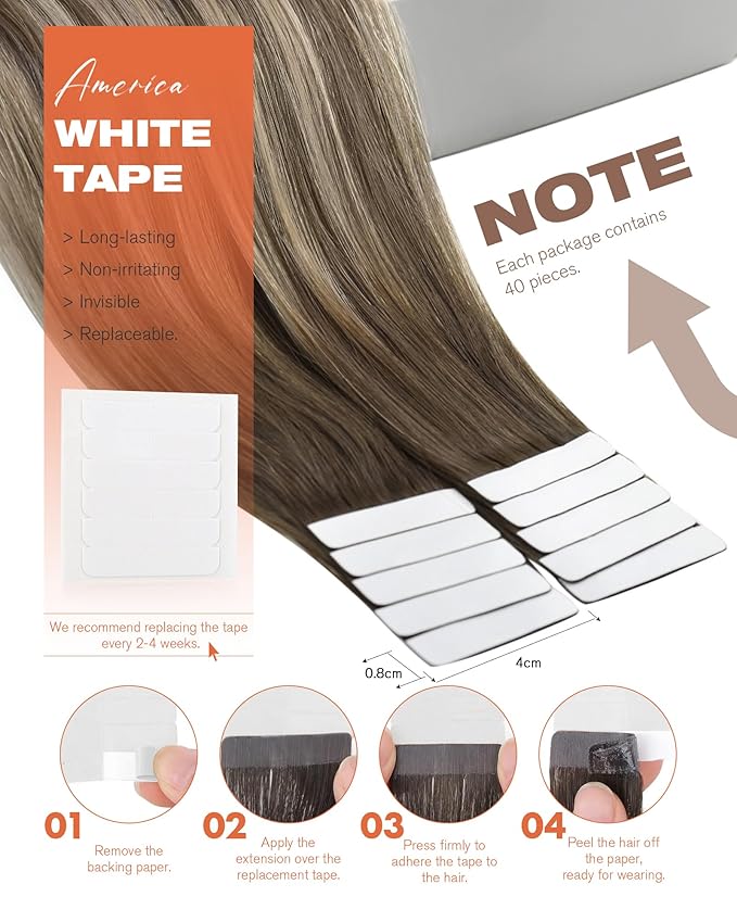 Sunny Hair Tape in Hair Extensions Human Hair,Balayage Brown with Blonde Hair Extensions Tape in 18 Inch Real Human Hair Tape in Extensions 40Pcs 100g