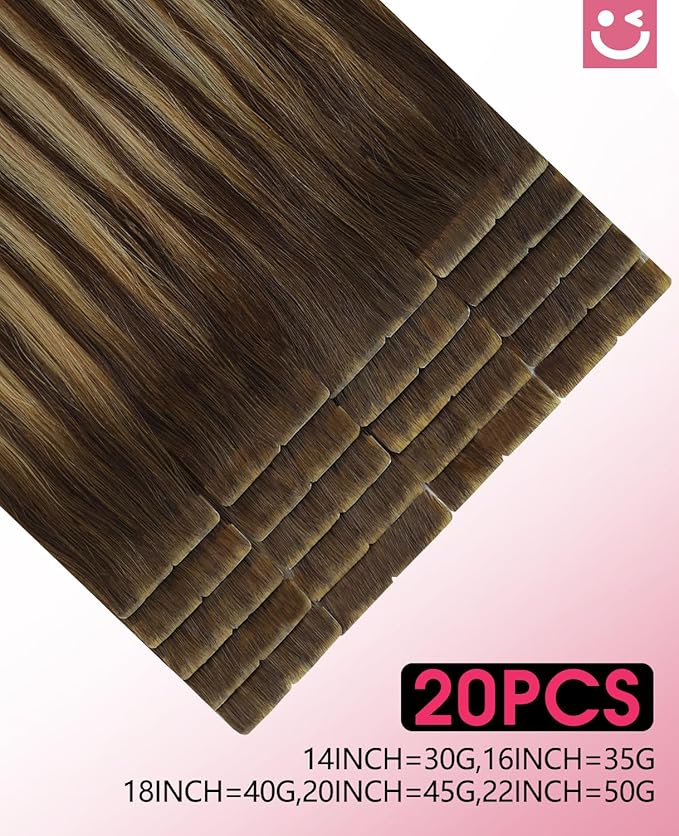 Youngsmile Injection Tape in Hair Extensions Human Hair #4/27/4 Chocolate Brown to Caramel Blonde 20pcs 40g 18 Inch Balayage Injected Tape in Hair Extensions Straight Remy Human Hair (#4/27/4,18'')