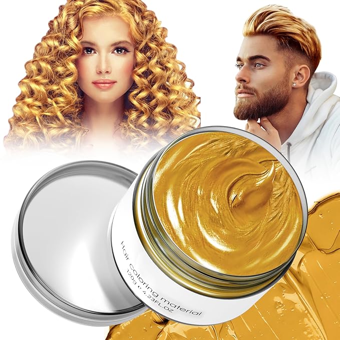 Glod Temporary Hair Dye,Temporary Hair Color Wax,Natural Washable Hair Dye Temp Hair Color for Women Men Kids Party Cosplay Halloween