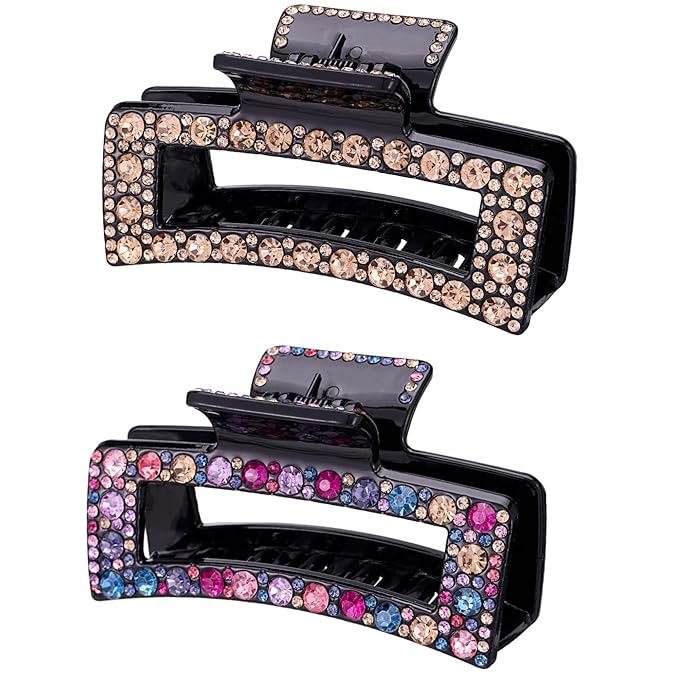 Crystal Rhinestone Hair Clips for Women, Vintage Acrylic Large Bling Jaw Clamps Luxury Elegant Plastic Hair Claw Clip with Strong Hold for Thin Thick Hair Fashion Wedding Party Accessories（2 Pack）