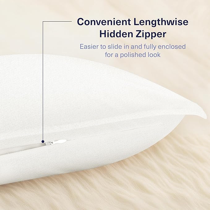 Kickoff Viscose Bamboo Pillowcase, Queen, Set of 2, 100% Organic Hidden Zippered Viscose Bamboo Pillow Case Queen Size, Cooling Pillow Cover for Hot Sleepers (20"x30", Snow White)