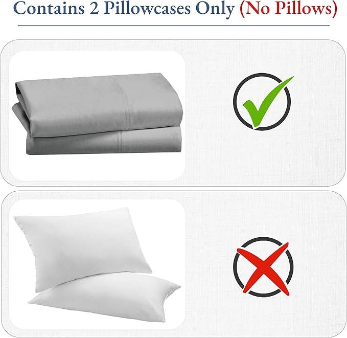 California Design Den Heirloom Soft, Smooth & Thick Certified 800 Thread Count 100% Cotton Sateen, 2 Pillow Cases Standard Size Fits Standard & Queen Size Pillows (Light Grey)