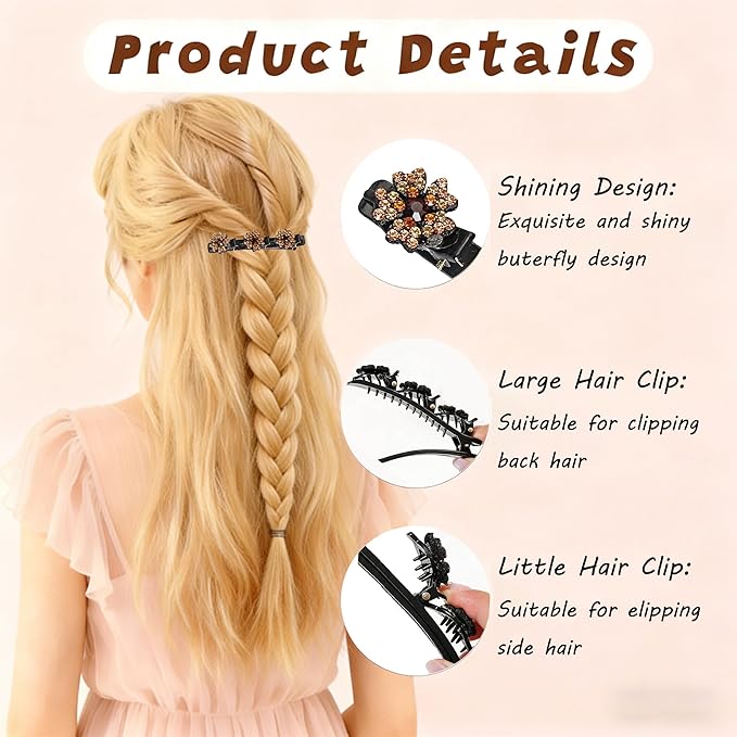 4PCS Sparkling Crystal Stone Braided Hair Clips for Women,Rhinestone Hair Clip for Short and Long Hair,Duckbill Hair Clips for Thick and Fine Hair,Hair Styling Accessories Birthday & Christmas Gifts
