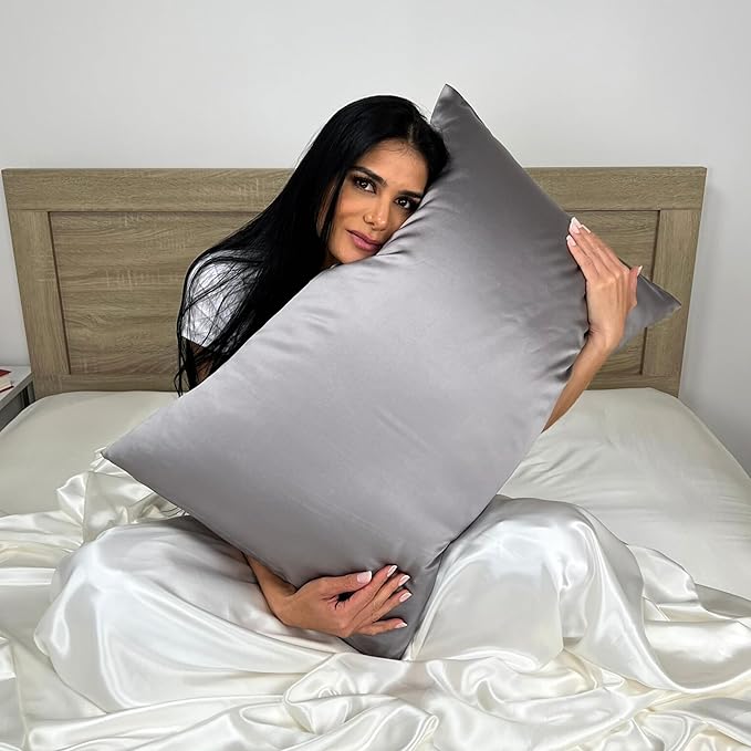 Mulberry Park 30 Momme Silk Pillowcase - Pure Silk Pillowcase for Hair and Skin, Grade 6A Charmeuse Weave Mulberry Real Silk Pillowcase for Luxury Night Sleep - 1 Pc Gunmetal (Queen 20'' x 30'')