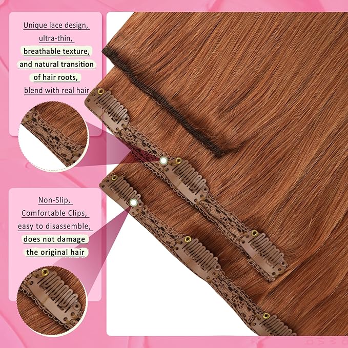 YoungSee Hair Extensions Clip ins Copper Clip in Human Hair Extensions Copper Straight Clip in Extensions Dyable Remy Hair for Women 20inch 120g 7pcs
