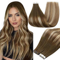 Full Shine Balayage Tape in Human Hair Color 4/27/60/8 Brown Ombre Blonde Highlight Remy Hair Extensions Real Human Tape in 12Inch 30Gram Seamless Invisible Skin Weft for Women 20Pcs Soft Straight