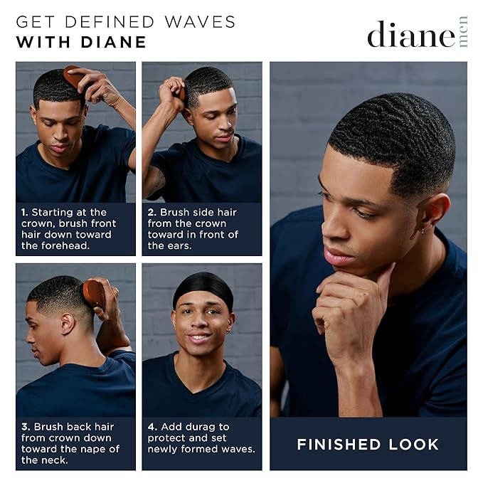 Diane Premium 100% Boar Bristle Styling Brush for Men and Barbers – Medium Bristles for Thick Coarse Hair – Use for Detangling, Smoothing, Wave Styles, Soft on Scalp, Restore Shine and Texture
